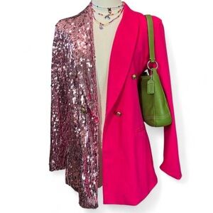 CBR hot pink and rose gold sequin split blazer.